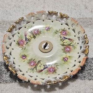 Vintage Bird And Floral Decorative Plate with Gold Accents